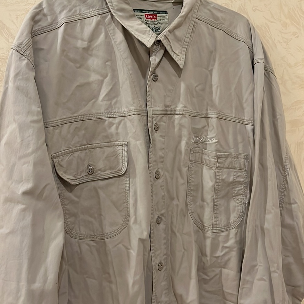 Levi's Men's Light Gray Beige Taupe Collared Cotton Button Down Shirt Size XL
